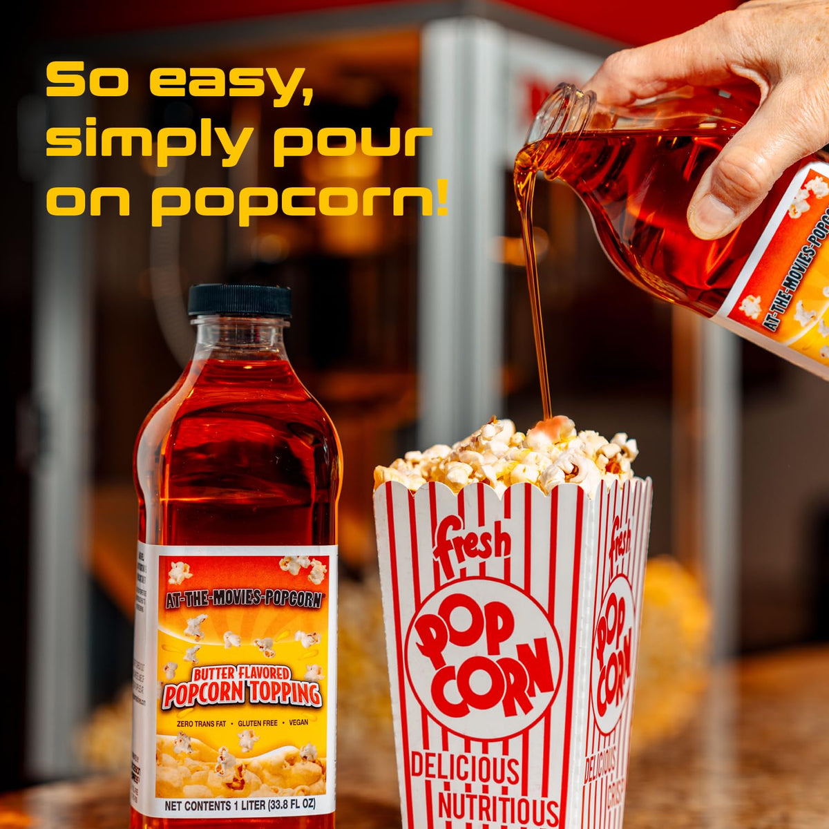 Packaging showcased for home use and small venues.