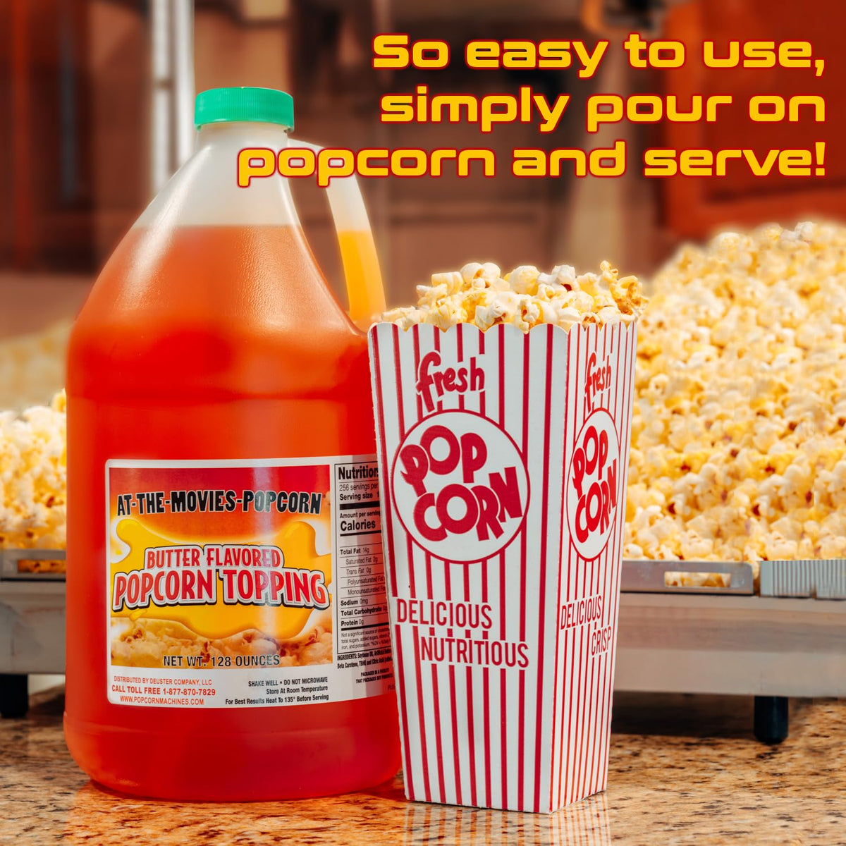 At-The-Movies-Popcorn easy coating for home and commercial poppers