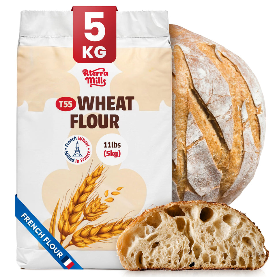 Aterra Mills T55 flour bag showing premium European quality for artisan baking