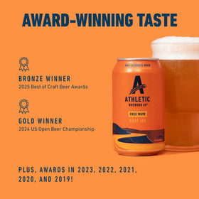 Athletic Brewing Free Wave pours into a glass, crisp flavor in focus.