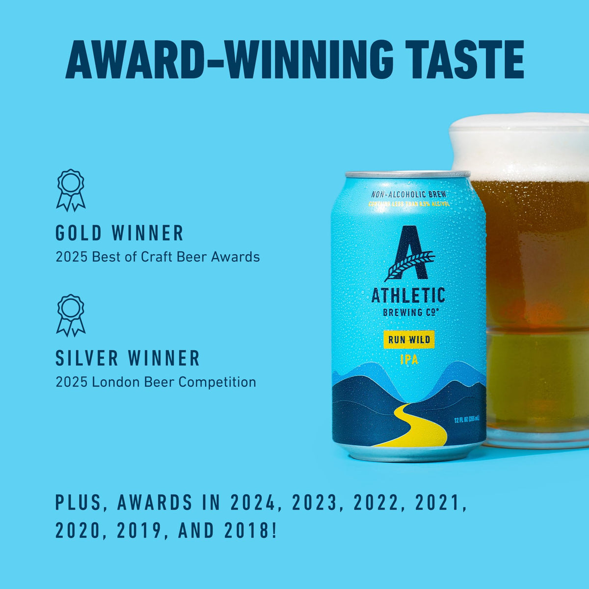 Athletic Brewing non-alcoholic beer pour, crisp hops without a hangover for outings.