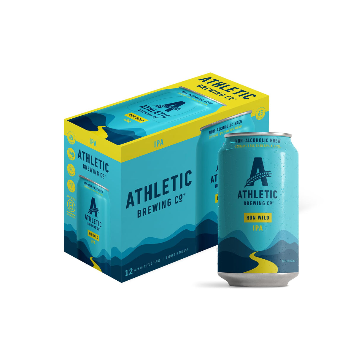 Athletic Brewing Run Wild IPA can pouring, bold flavor without alcohol for any occasion.