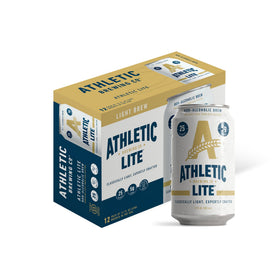 Athletic Lite 12-pack cans display, ideal for convenient sharing and on-the-go refreshment.
