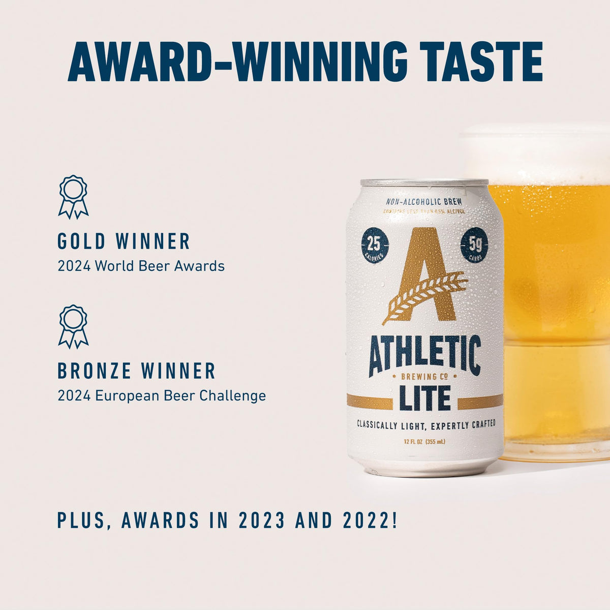 Athletic Lite crisp golden pour highlights full flavor without alcohol.