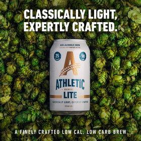Athletic Lite malt-forward beer with hops offers rich flavor in a NA option.
