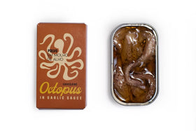 Ati Manel Spanish octopus in garlic sauce can, ready for pantry meals.