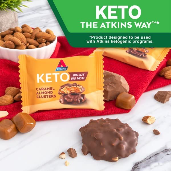 Individual Atkins Caramel Almond Clusters piece for grab-and-go.