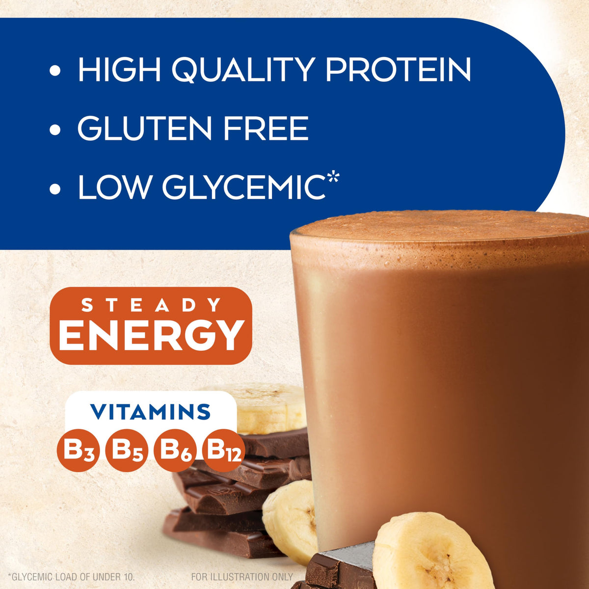 Glass pours Atkins Chocolate Banana Shake highlighting rich flavor and smooth consistency