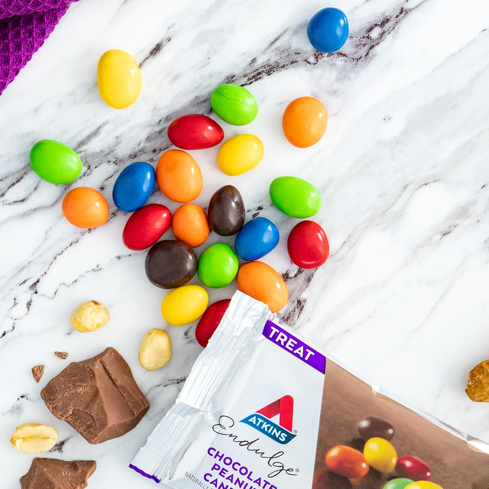 Atkins Endulge 1.2oz packs show a convenient on-the-go chocolate peanut treat.