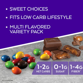 Atkins Endulge chocolate peanut candies 20-count tray highlighted for easy portion control.