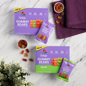 On-the-go pack of Atkins Endulge Gummy Bears for travel snacking