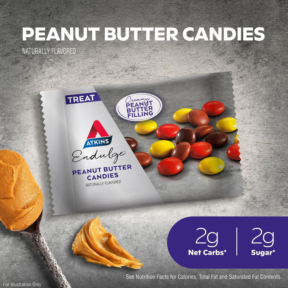 Close-up of Atkins Endulge candies with velvety peanut butter center