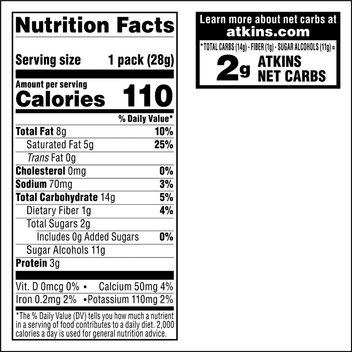 Atkins Endulge packaging emphasizes 2g sugar per serving for mindful snacking
