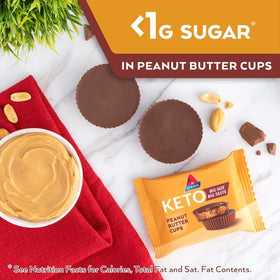 Atkins Keto Peanut Butter Cups texture slice highlights gooey center and firm bite for cravings