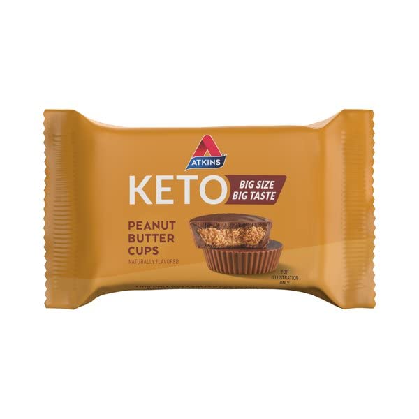 Atkins Keto Peanut Butter Cups unwrapped closeup reveals creamy filling and chocolate coating for quick low-carb snack