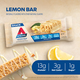 Atkins Lemon Snack Bar almond butter close-up highlights real ingredients and nutty richness.