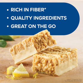 Atkins Lemon Snack Bar side view emphasizes portable, on-the-go snack appeal.