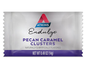 Atkins Endulge Pecan Caramel Clusters, individually wrapped for on-the-go snacking.