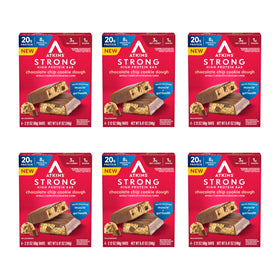 Atkins Strong chocolate chip cookie dough bar ready for a high-protein snack.
