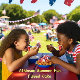 Atkinson Milling Funnel Cake Mix golden funnel cake on plate ready to serve.