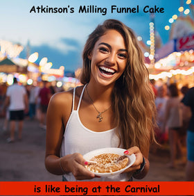 Atkinson Milling Funnel Cake Mix batter poured into hot oil for crispy results.