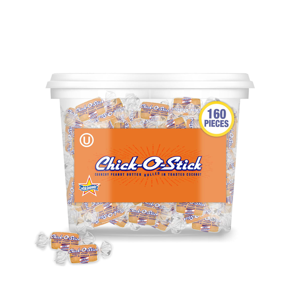 Atkinson's Chick-O-Stick Nuggets: crunchy peanut butter with toasted coconut, gluten-free snack.
