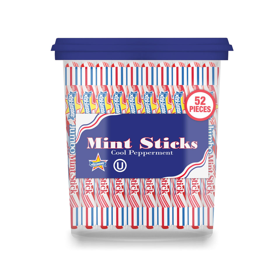 Atkinson's Jumbo Mint Twists jar front with red and white pieces for celebrations.