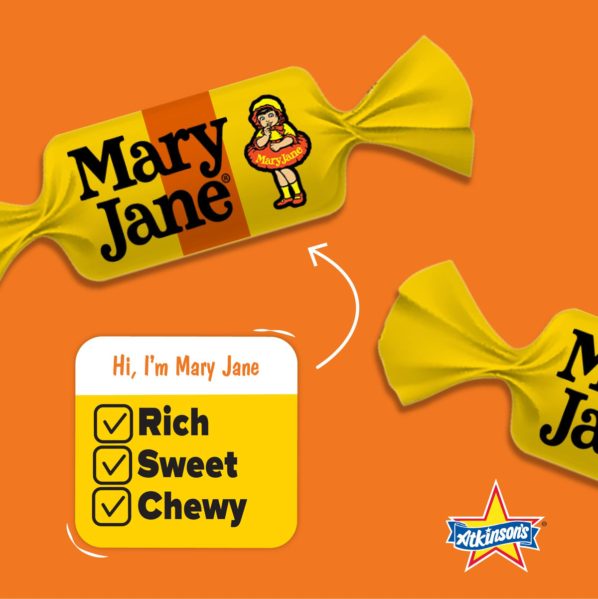 Atkinson's Mary Jane individually wrapped candies for fresh, mess-free snacking