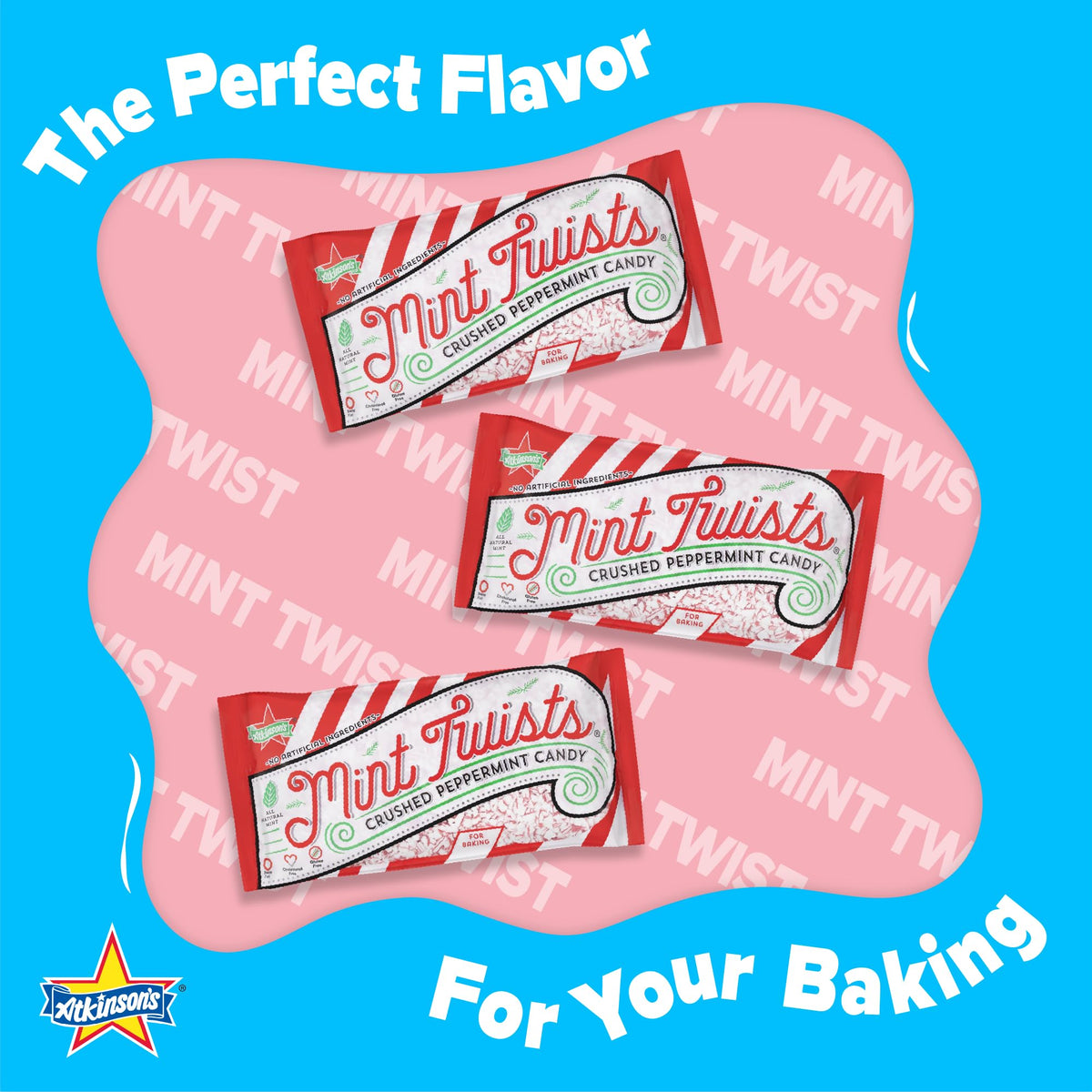 Atkinson's Mint Twists Crushed close-up highlighting peppermint flavor.