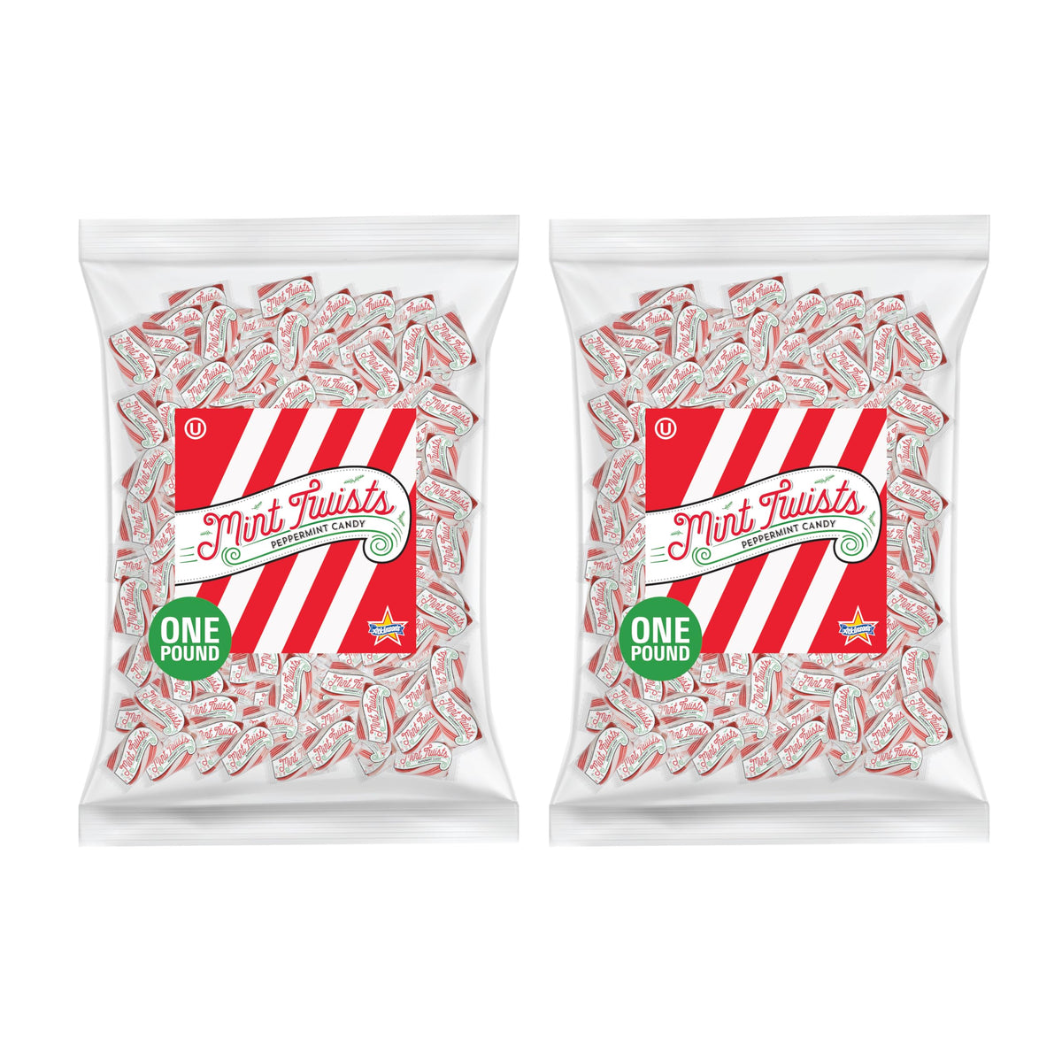 Atkinson's Mint Twists red and white bag shown for celebrations and everyday snacking