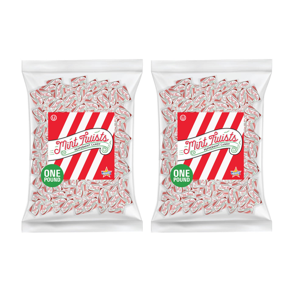 Atkinson's Mint Twists red and white bag shown for celebrations and everyday snacking