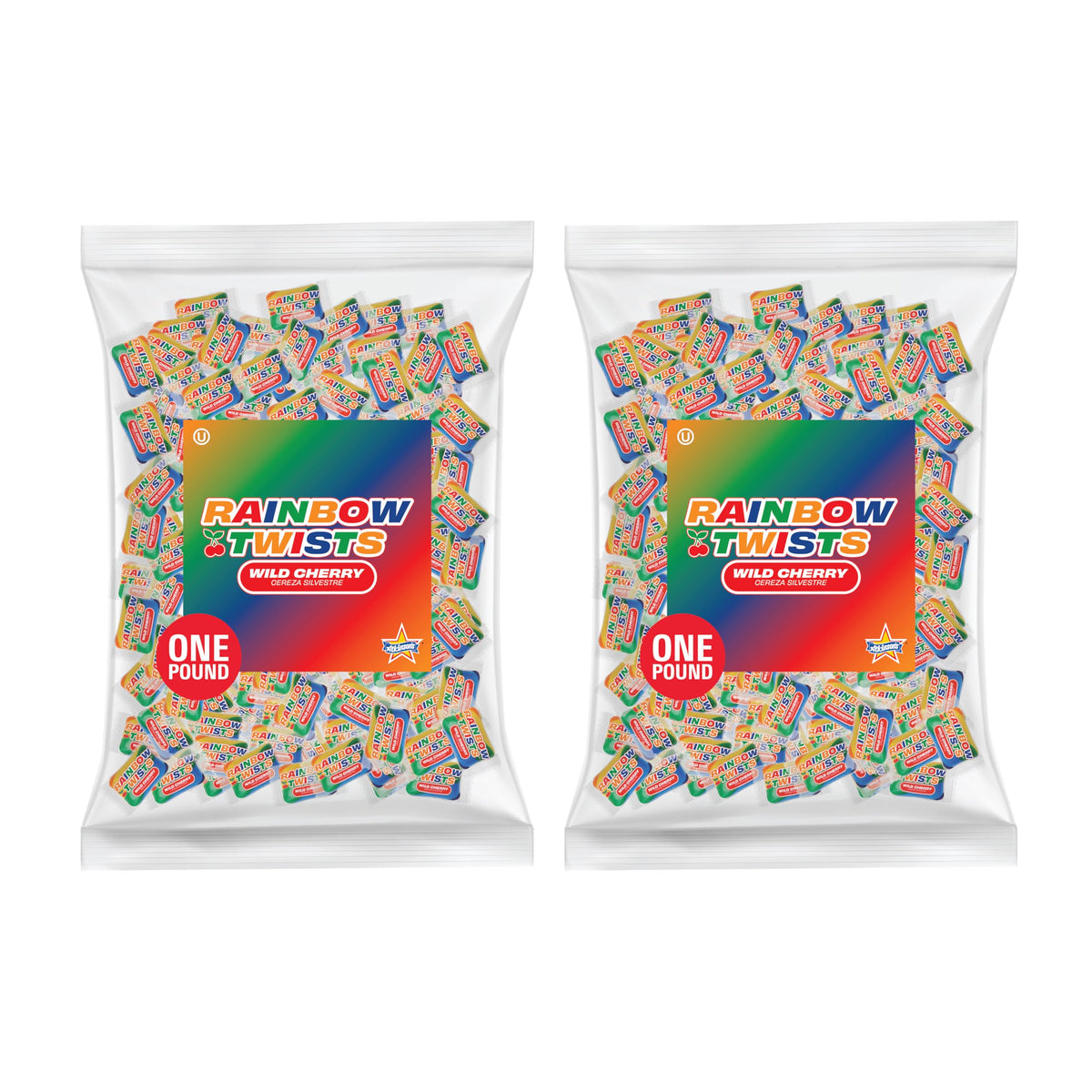 Atkinson's Rainbow Twists cherry bag, colorful bite-sized candy for party bowls.