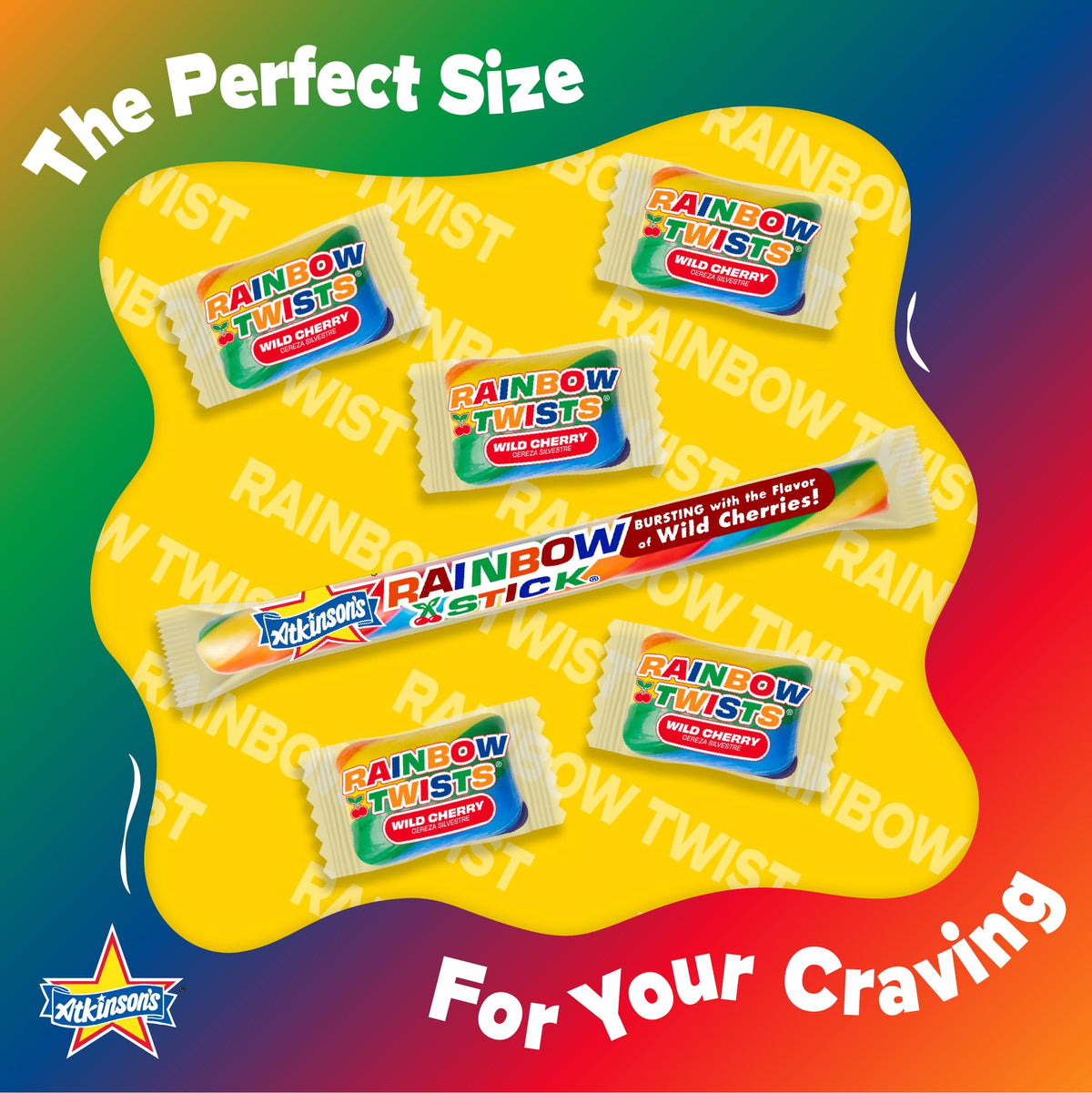 Atkinson's Rainbow Twists close-up shows vivid colors and cherry flavor.