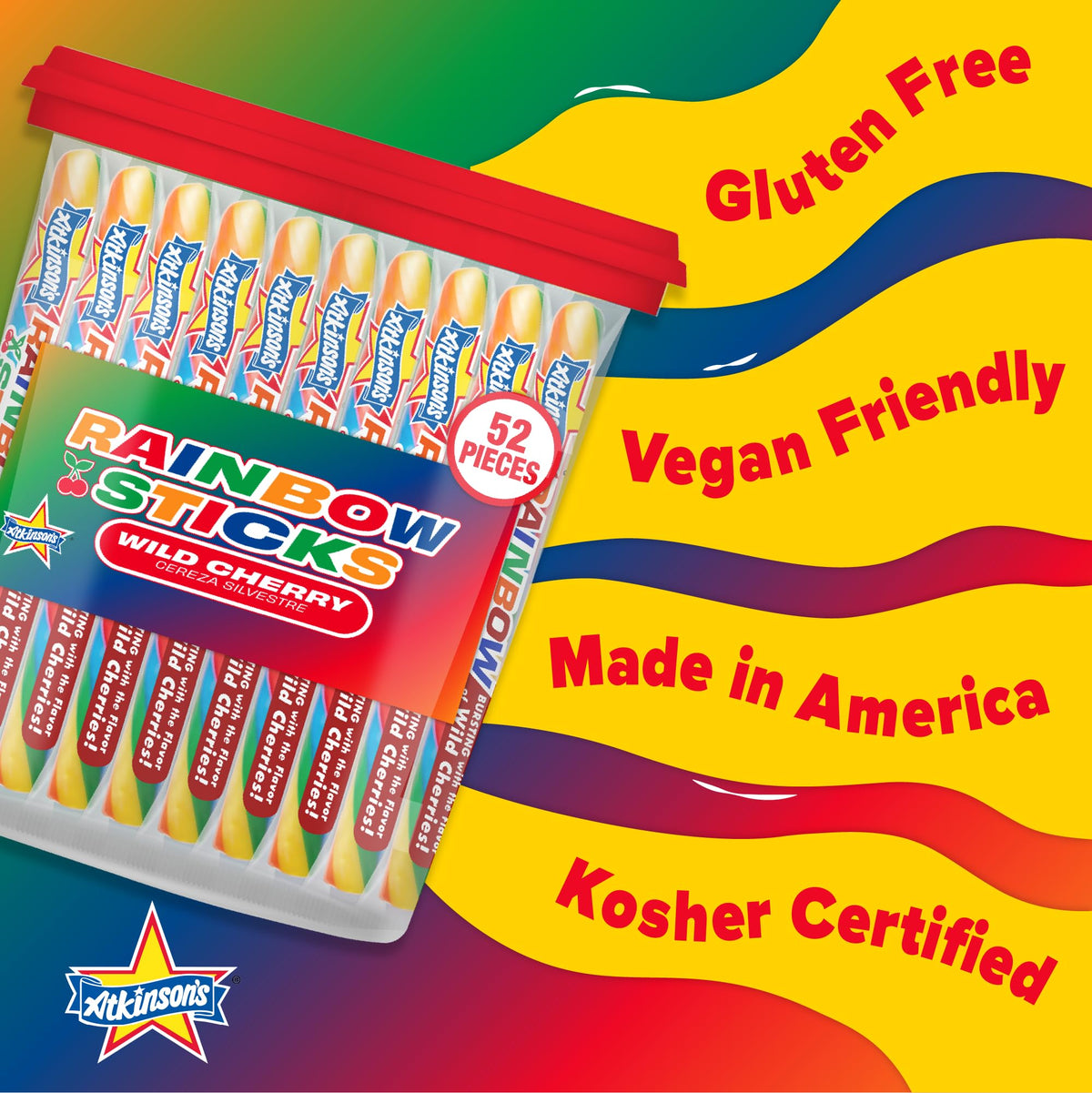 Atkinson's Rainbow Twists party favors, individually wrapped for freshness.