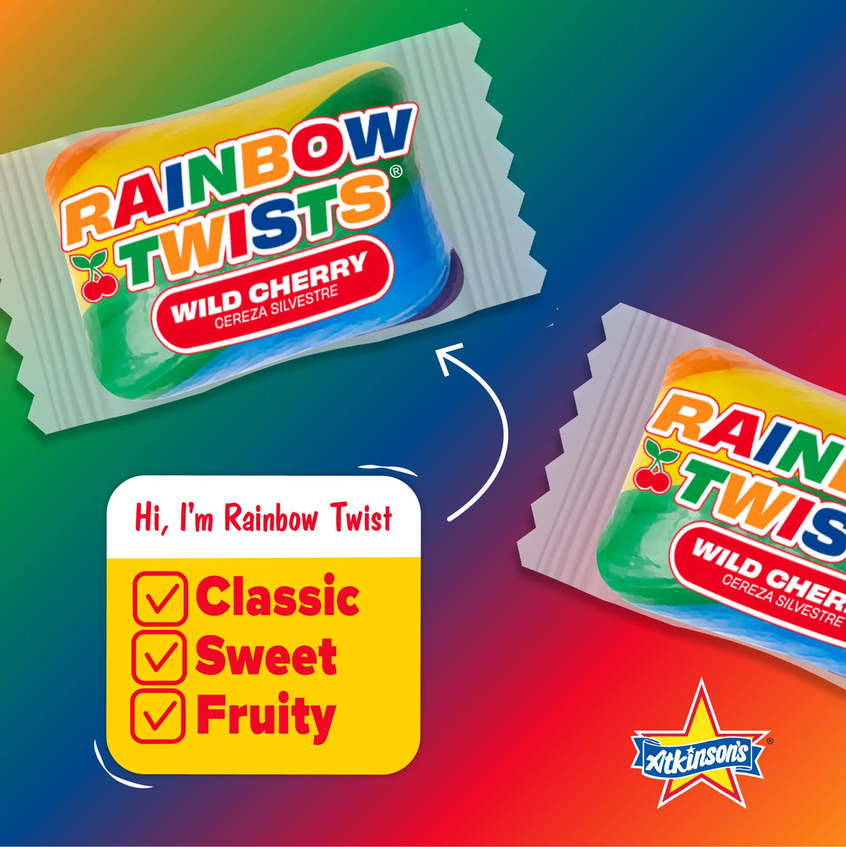 Atkinson's Rainbow Twists snack bowl setting, great for celebrations.
