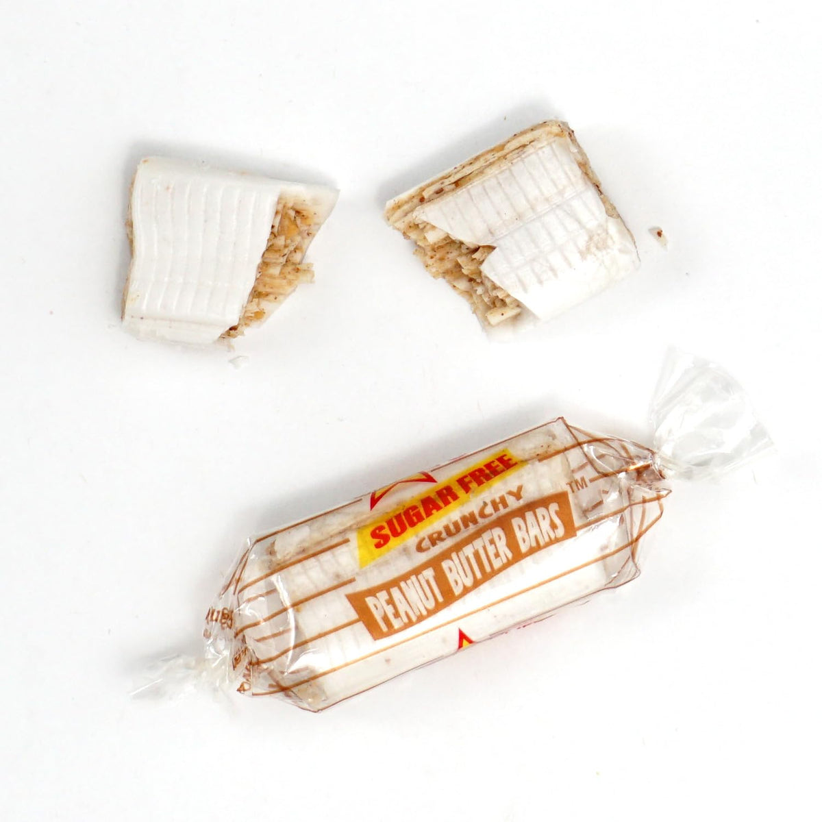 Close-up of Atkinson's sugar-free peanut butter bars texture and center