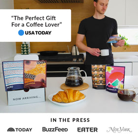 Atlas Coffee Club World of Coffee Discovery Set country postcards add travel-inspired context.
