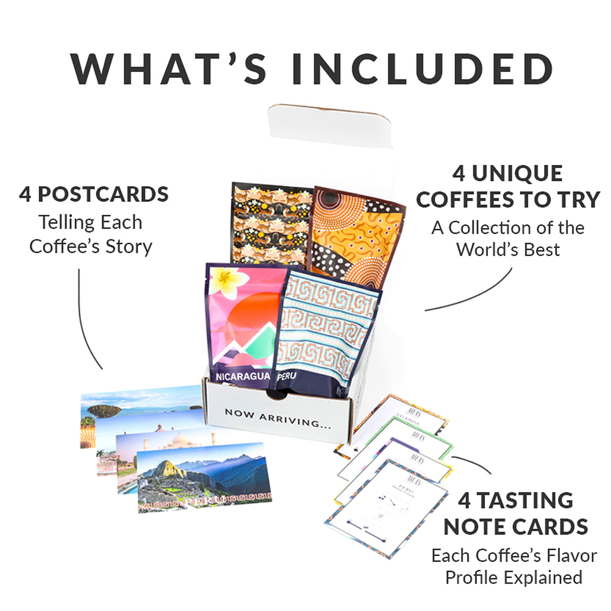 Atlas Coffee Club World Tour Set country postcards evoke travel vibes with each roast.