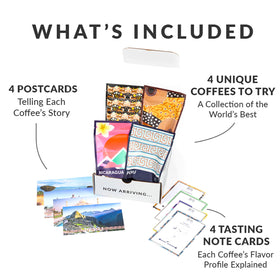 Atlas Coffee Club World Tour Set country postcards evoke travel vibes with each roast.