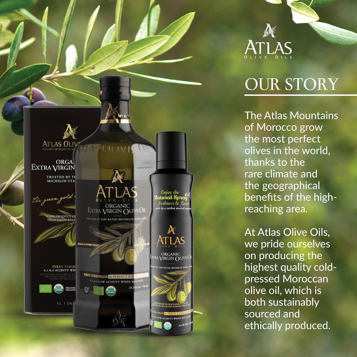 Two-pack Atlas Olive Oil Spray reduces mess while delivering flavor