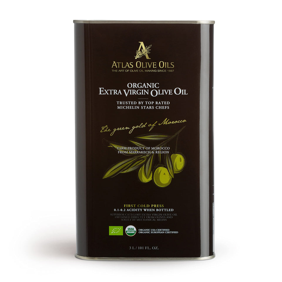 Atlas Olive Oils 3 L bottle showcases premium Moroccan EVOO for everyday cooking.