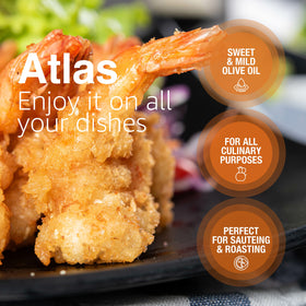 Atlas Olive Oils aroma-notes image highlights almond and herb nuances.