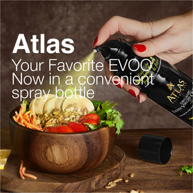 Atlas Olive Oils bottle label closeup highlights organic, polyphenol-rich EVOO.