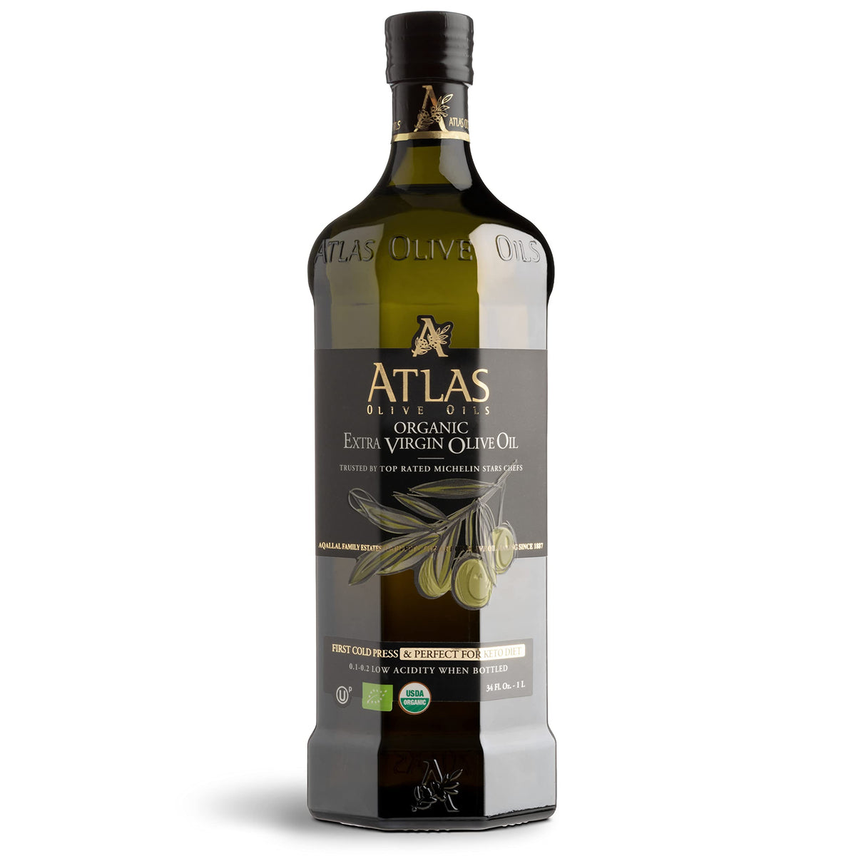 Atlas Olive Oils bottle on wood, ideal for everyday Moroccan EVOO use.