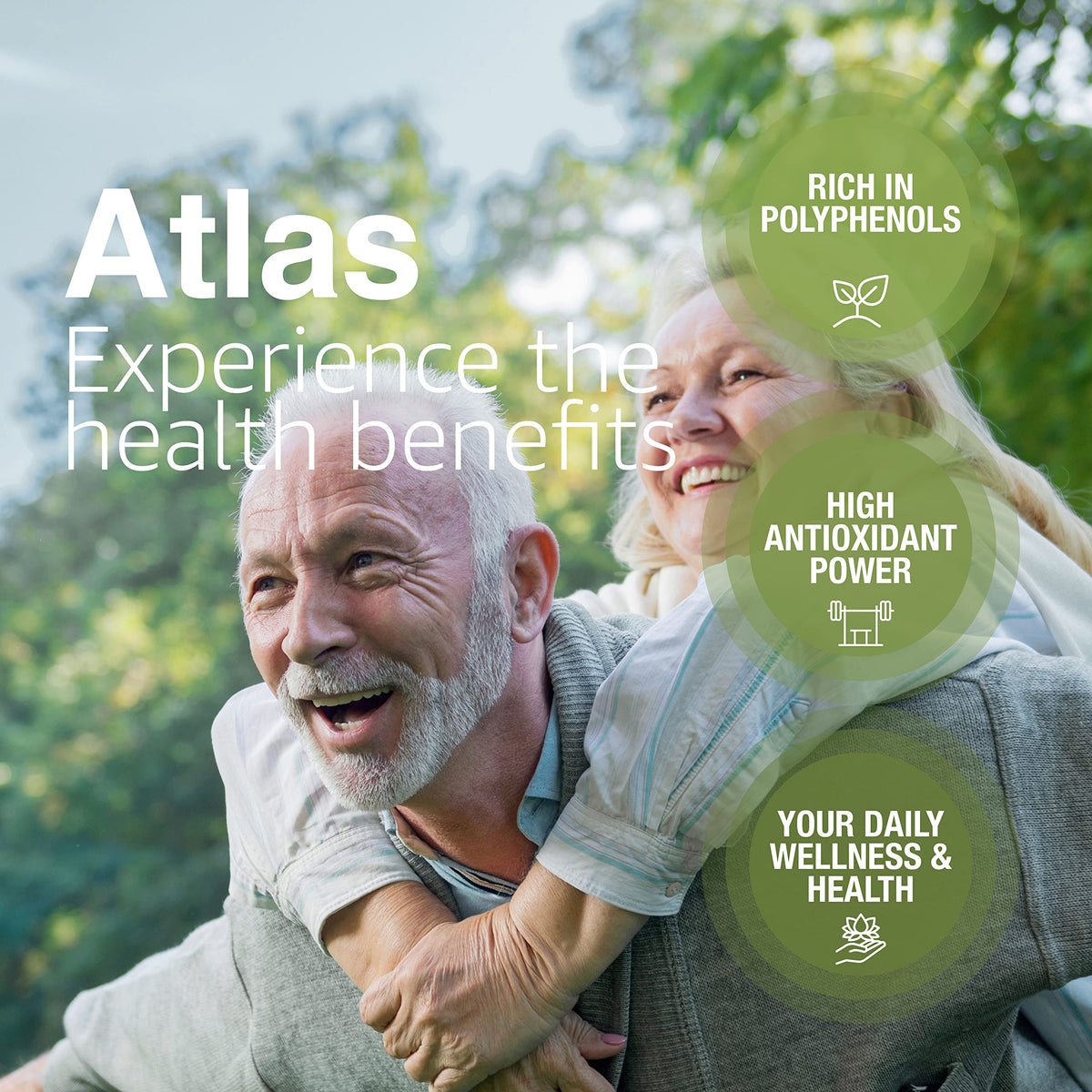 Atlas Olive Oils glass bottle closeup highlighting polyphenol rich aroma.