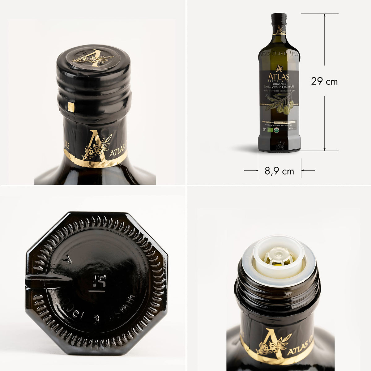 Atlas Olive Oils Moroccan map backdrop highlighting origin and sustainability.
