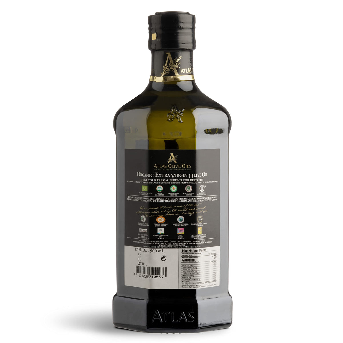 Atlas Organic EVOO bottle pours over salad for vibrant finish