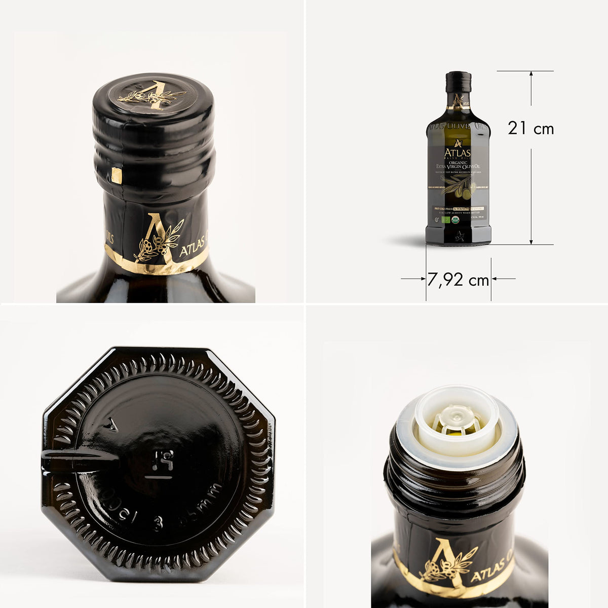 Atlas Organic EVOO bottle with fresh herbs suggests versatile cooking use