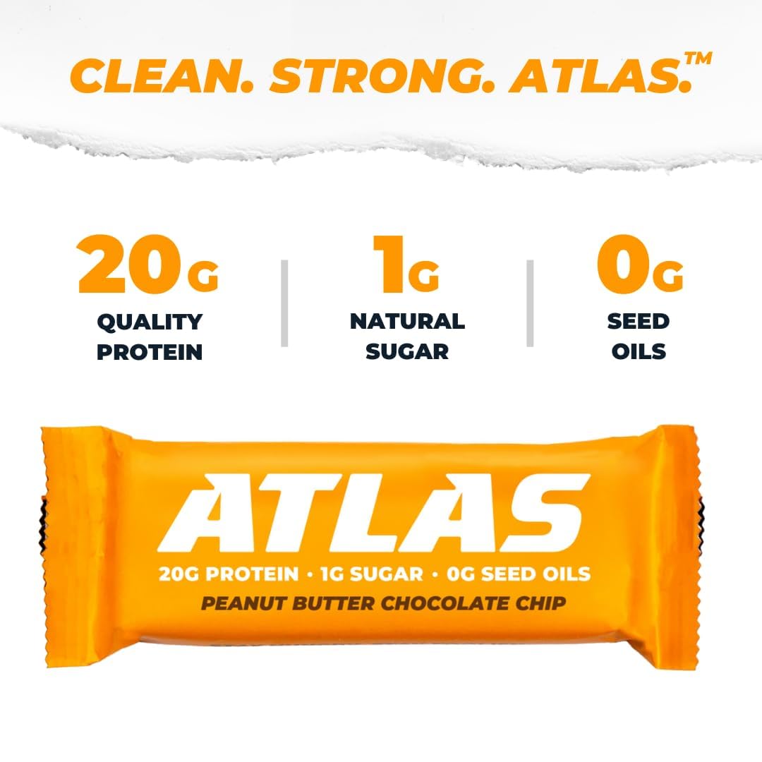 Atlas Protein Bar ingredients closeup nuts and fruit showcase natural, clean components.