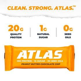 Atlas Protein Bar ingredients closeup nuts and fruit showcase natural, clean components.